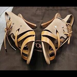 Tod's Tods Brown Suede Leather Laceup Slingbacks Sandals Heels Womens Shoes 40 9